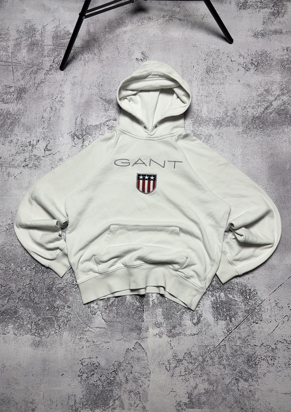 Pre-owned Gant X Vintage Gant Big Embroidered Logo Hoodie Size S-m In White