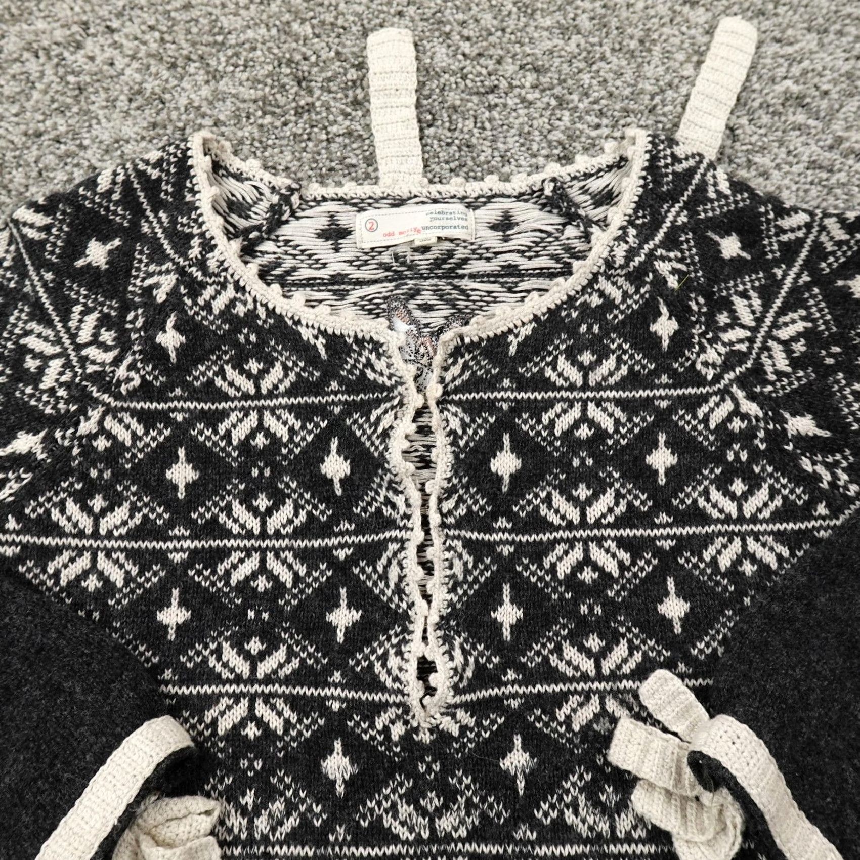 Anthropologie Odd Molly Sweater Womens M Black Nordic Fair Isle Knit Crochet Wool Cotton Nylon Knit Pullover Casual 90s Boyfriend Mens Womens? Size M / US 6-8 / IT 42-44 - 4 Thumbnail