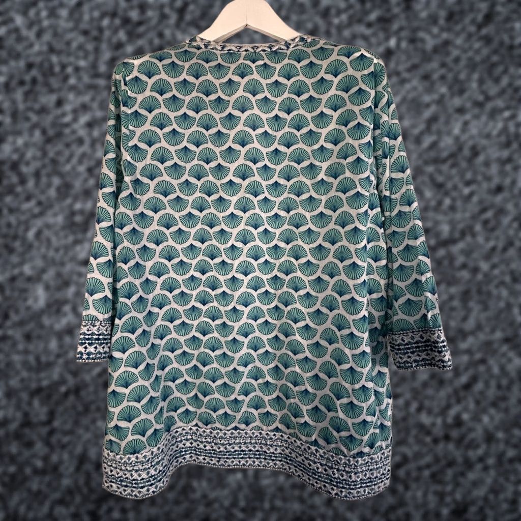 Vintage Sigrid Olsen Womens Blue & White Shell Print 3/4 Sleeve Tunic Top XL Cotton Size XL / US 12-14 / IT 48-50 - 1 Thumbnail