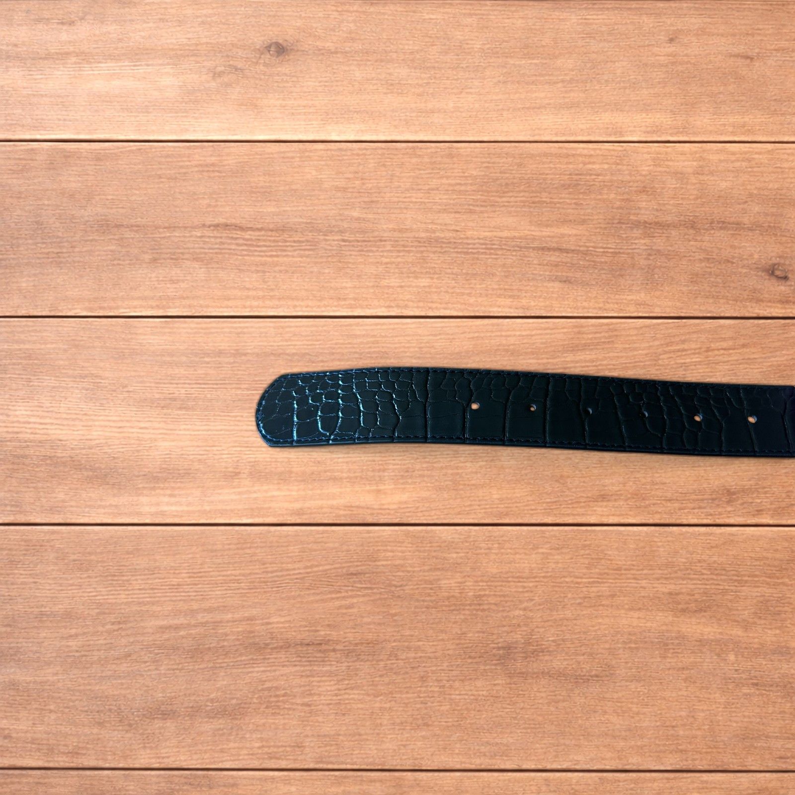 Japanese Brand Faux leather snakeskin cowboy belt in black with brass trim. Size ONE SIZE - 5 Thumbnail