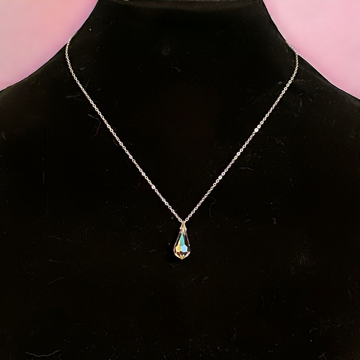 Vintage Vintage silver tone AB Crystal teardrop pendant necklace Size ONE SIZE - 1 Thumbnail