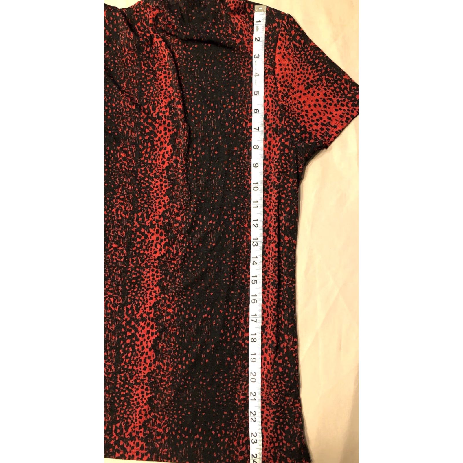 Vintage Jaclyn Smith Blouse Shirt L Red Animal Printed Short Sleeve Cowl Neck Stretch Retro Casual Workwear Geometric Size L / US 10 / IT 46 - 5 Thumbnail