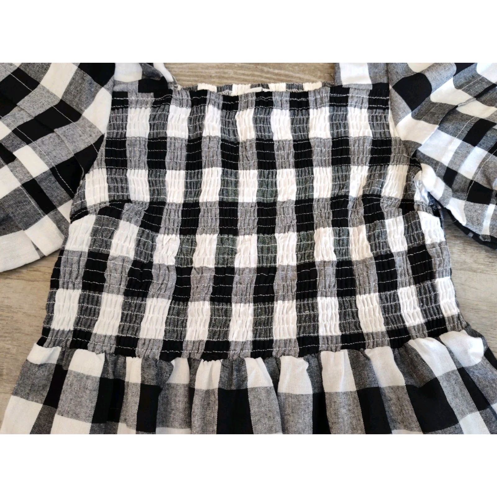 Vintage Grace+Karma Top Womens M Gingham Top Smocked Puff Sleeve Checker Plaid NWT Size M / US 6-8 / IT 42-44 - 4 Thumbnail