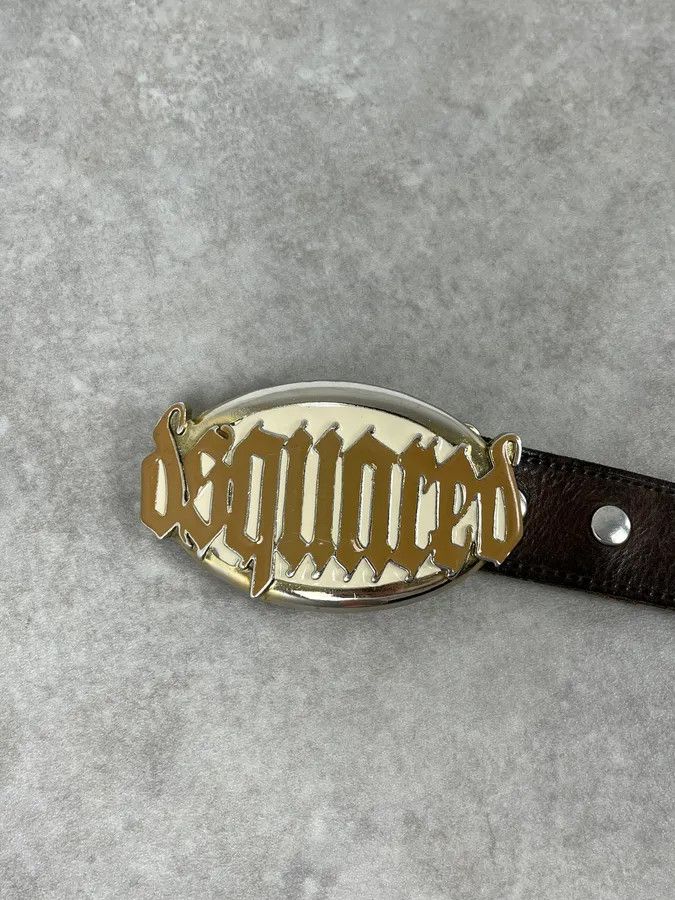 Dsquared2 Dsquared2 Brown Leather Belt Gold Skeleton Logo Adjustable Size ONE SIZE - 6 Thumbnail