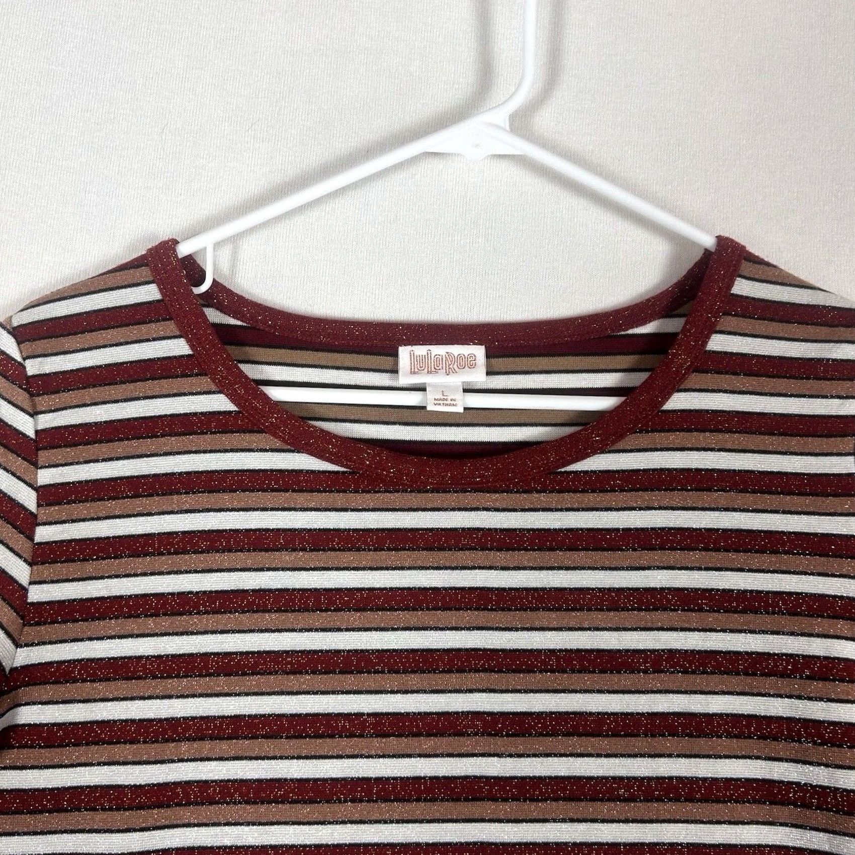 Vintage Lularoe Gigi Short Sleeve Shirt Womens L Striped Stretch Fitted S/S NWT Size L / US 10 / IT 46 - 4 Thumbnail