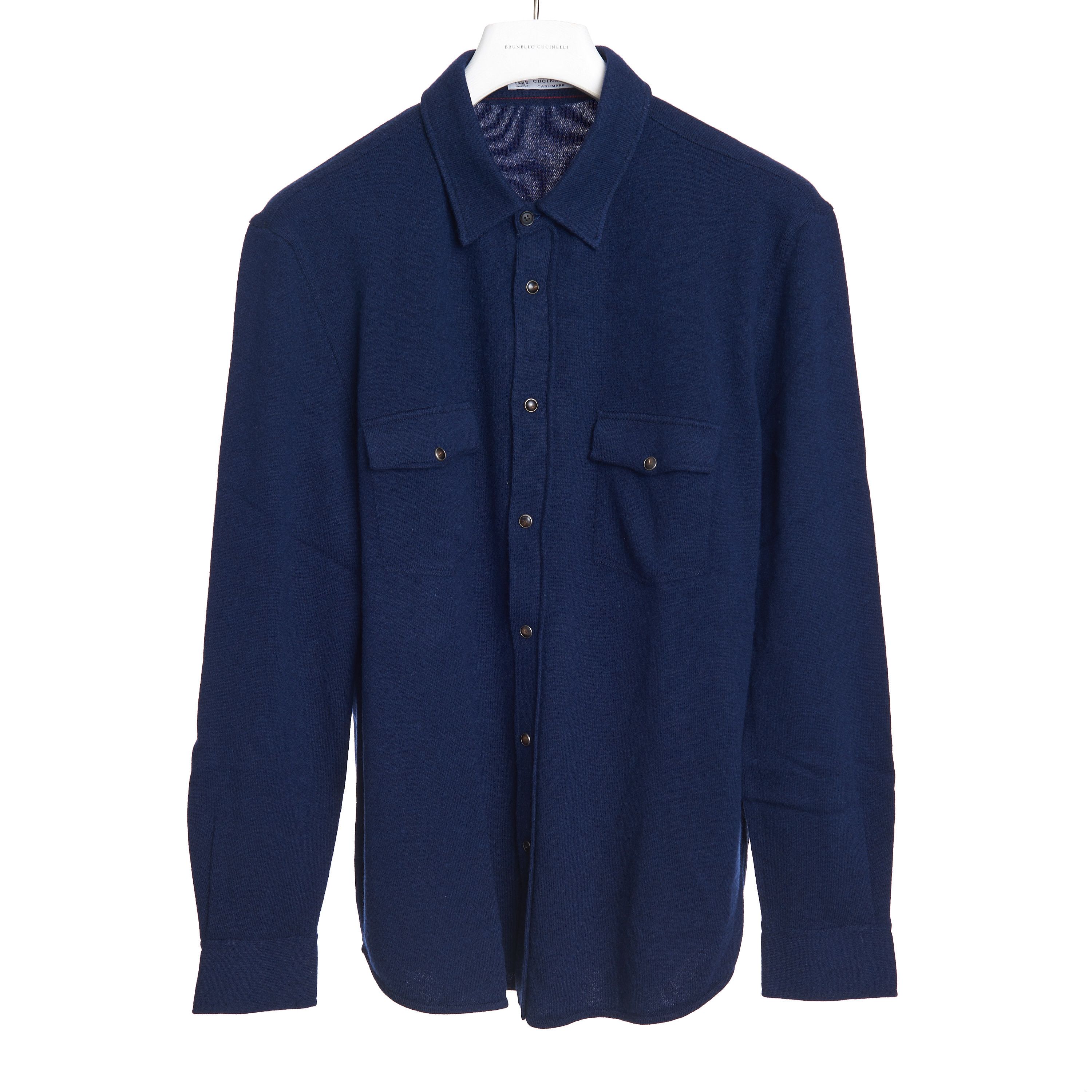 Brunello Cucinelli Overshirt In Marine Blue Cashmere, Wool & Silk Blend Size US XL / EU 56 / 4 - 1 Thumbnail