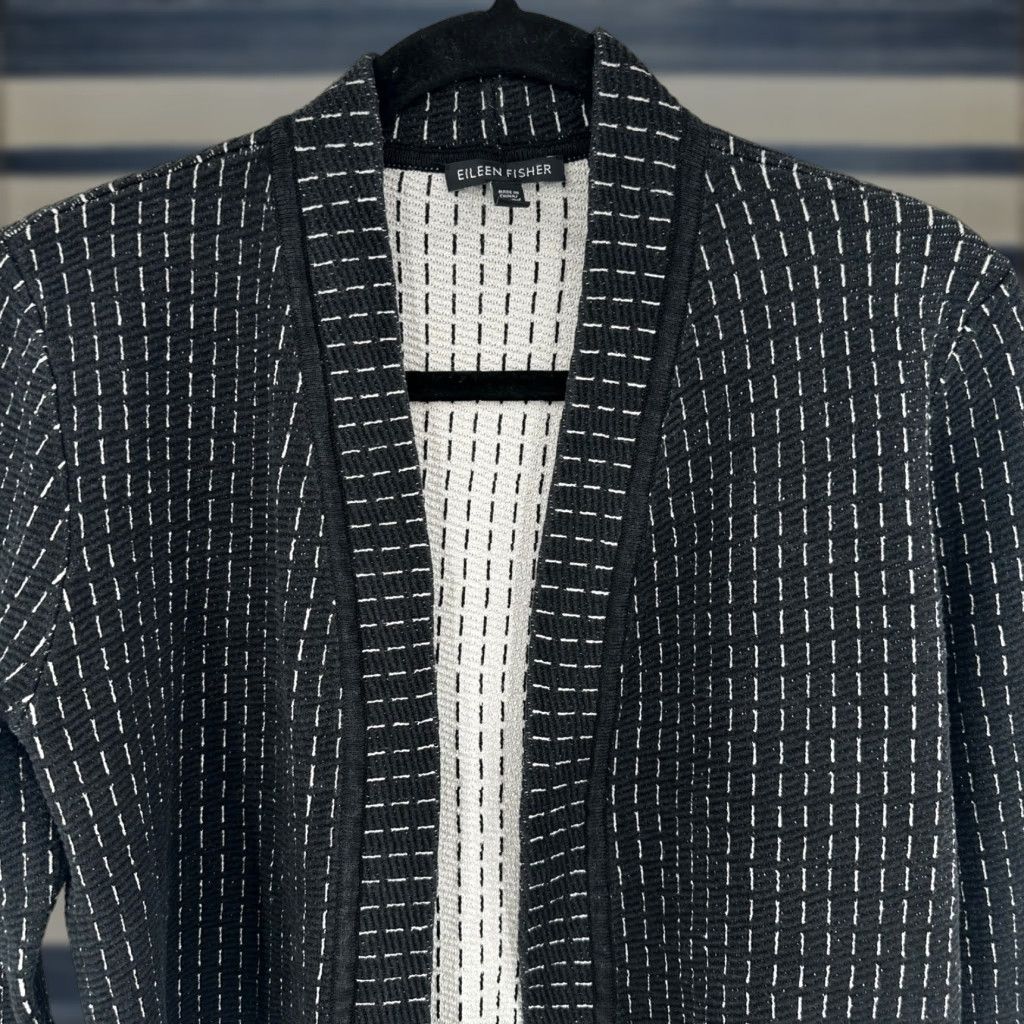 Eileen Fisher Eileen Fisher Cardigan Black XS Silk Organic Cotton Open Front Knit Lightweight Casual Womens Blankets? Size XS / US 0-2 / IT 36-38 - 1 Thumbnail
