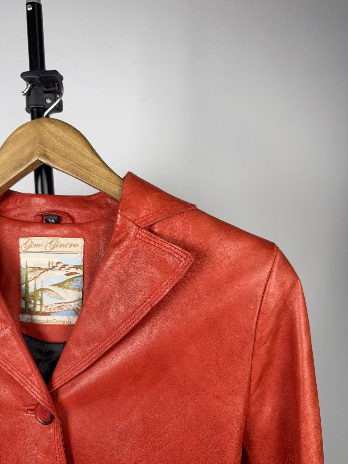 Genuine Leather Vintage Avant Garde Red Leather Blazer Jacket 90s Italian Size S / US 4 / IT 40 - 6 Thumbnail