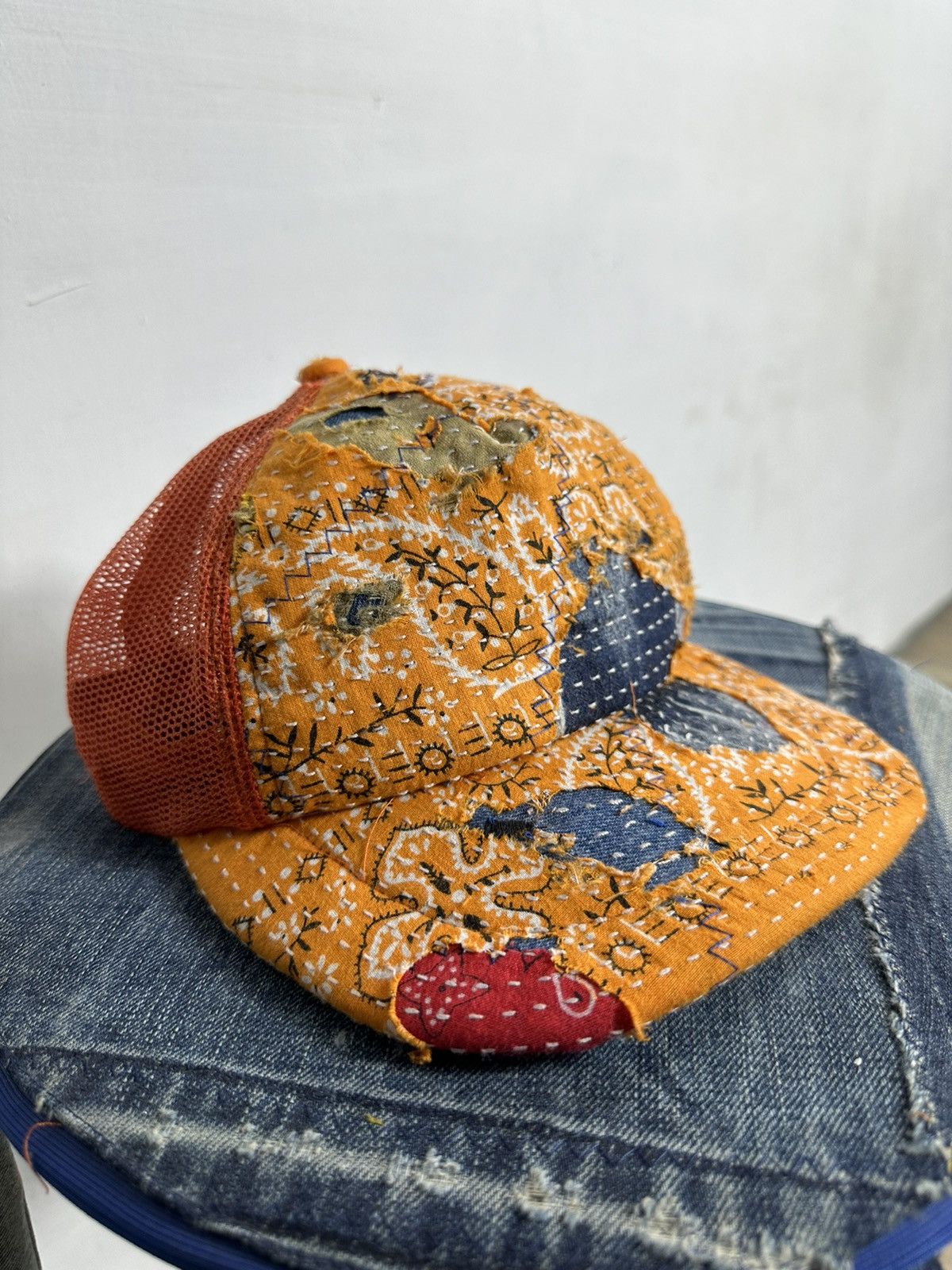 Handmade Custom Made Distressed Paisley Patchwork Boro Trucker hats Size ONE SIZE - 2 Thumbnail
