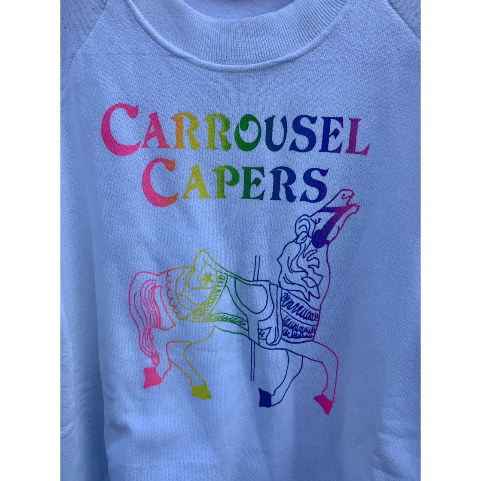 Fruit Of The Loom VINTAGE Fruit of the Loom Raglan Sweatshirt Crew Neck Long Sleeve XL White Neon Carousel Horse Graphic Print Men Size US XL / EU 56 / 4 - 3 Thumbnail
