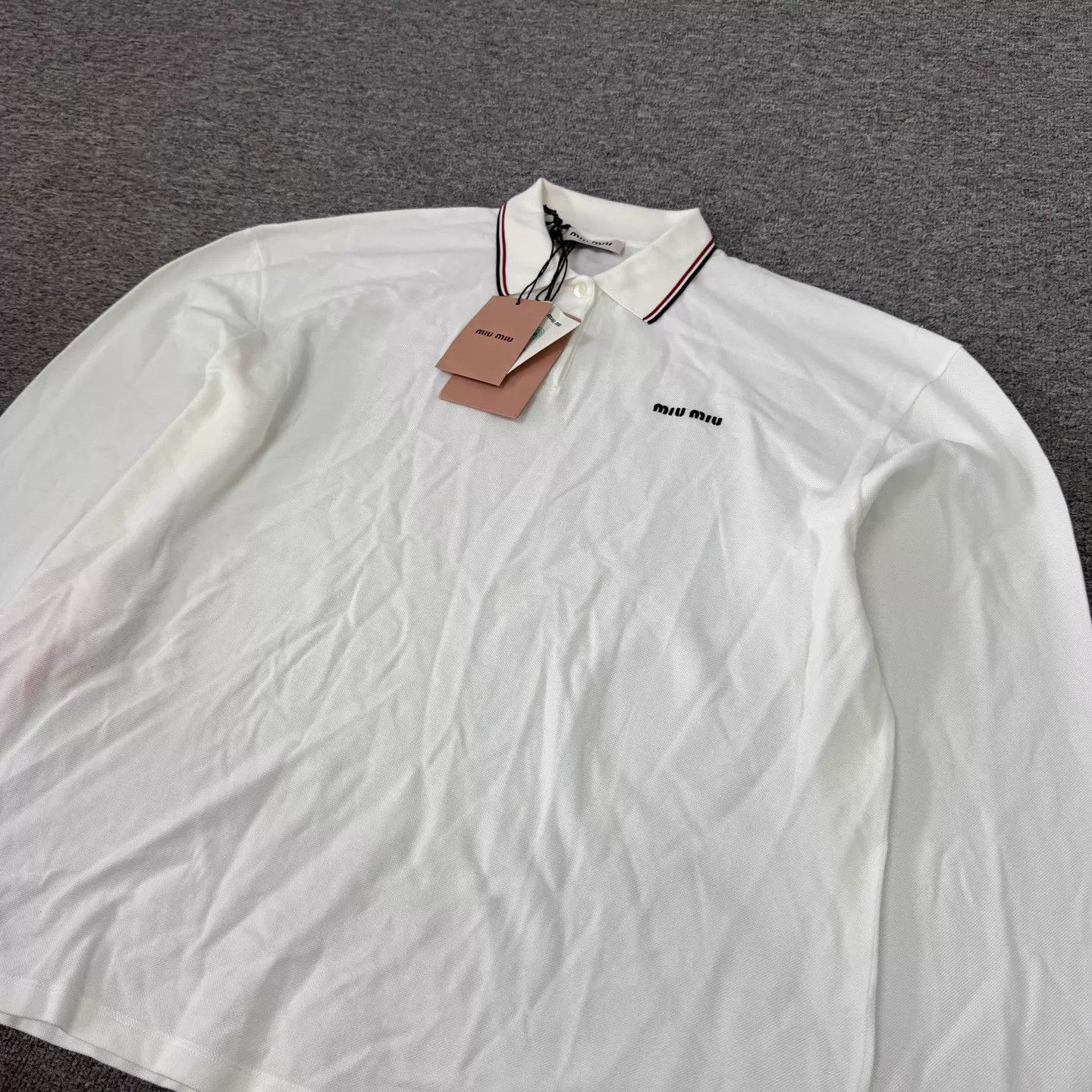 Miu Miu MIU MIU Striped Collar Logo Long Sleeve Polo L New w/ Tags Size US L / EU 52-54 / 3 - 3 Thumbnail