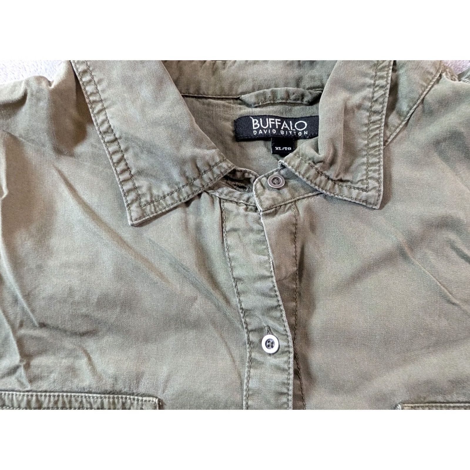 Buffalo David Bitton Buffalo David Bitton Button-Up Shirt Mens XL Lyocell Green Military Pockets Canvas Slim Casual Size US XL / EU 56 / 4 - 3 Thumbnail