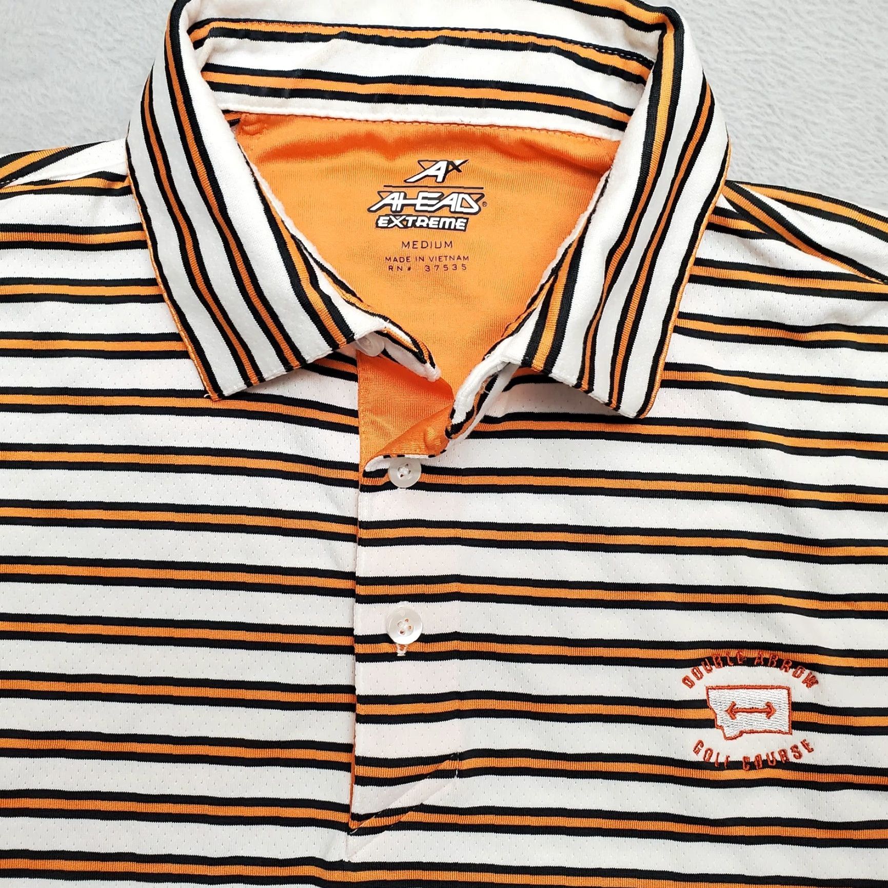 Vintage Ahead Extreme Polo Shirt Mens M Orange Striped Logo Embroidered Golf Course MT Size US M / EU 48-50 / 2 - 2 Thumbnail