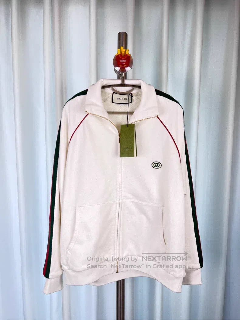 Gucci Gucci Beige logo embroidered cotton lapel zipper jacket Size US M / EU 48-50 / 2 - 1 Thumbnail
