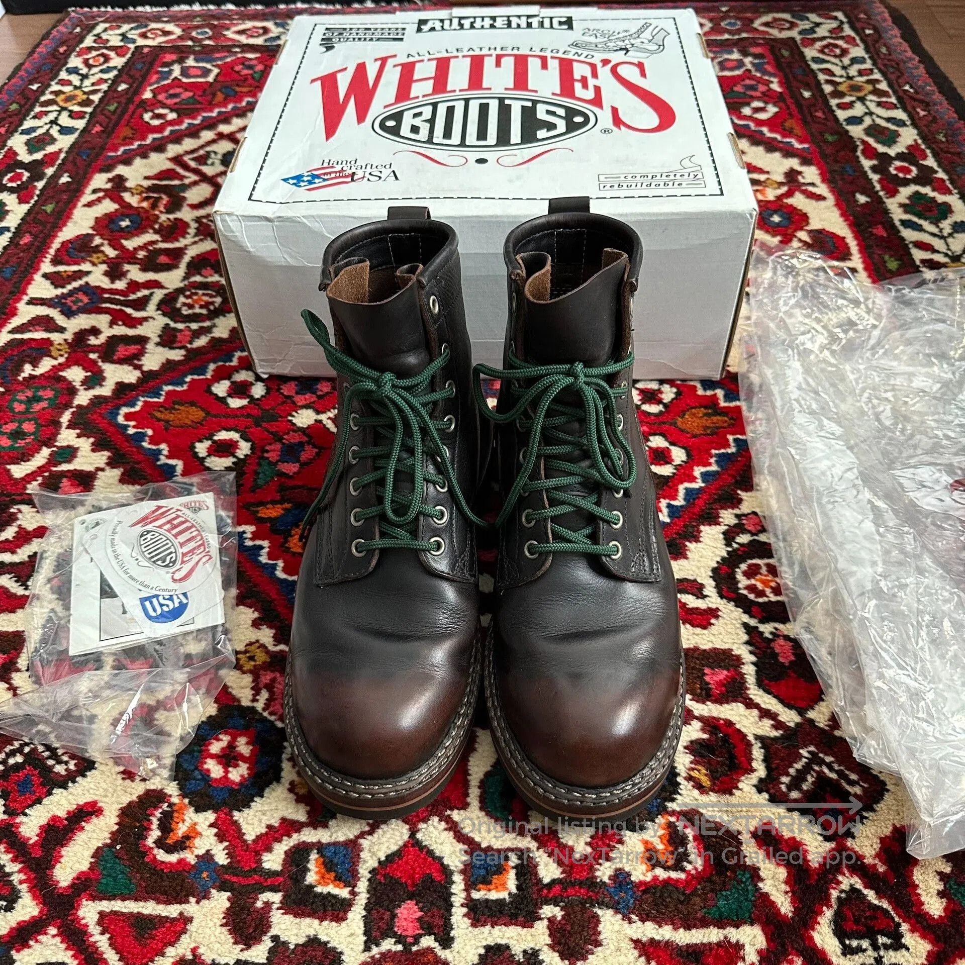White's Boots Black Leather Boots with Green Laces. Size US 8.5 / EU 41-42 - 1 Thumbnail