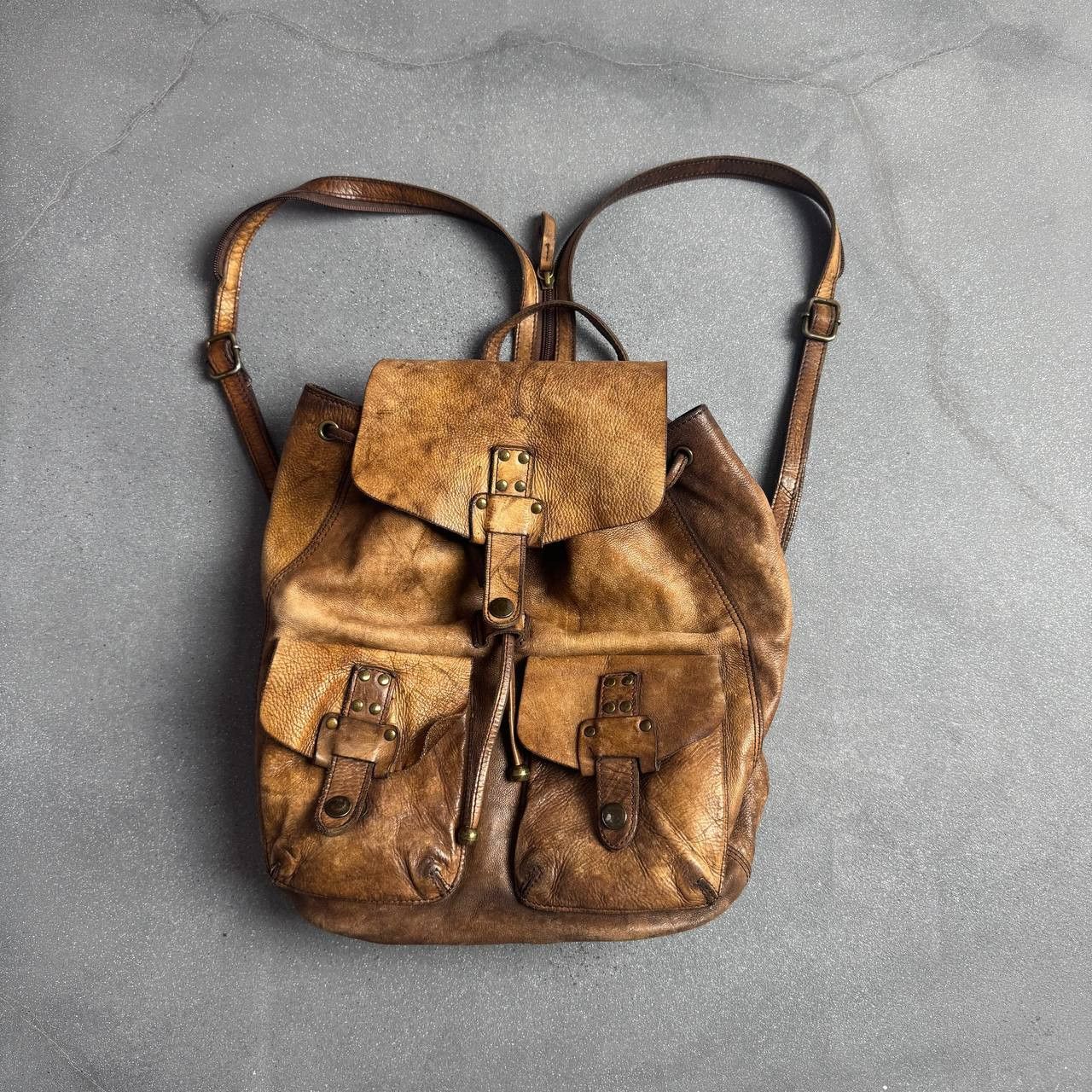 Japanese Brand × Vintage Avant Garde Faded Leather Backpack Size ONE SIZE - 3 Thumbnail