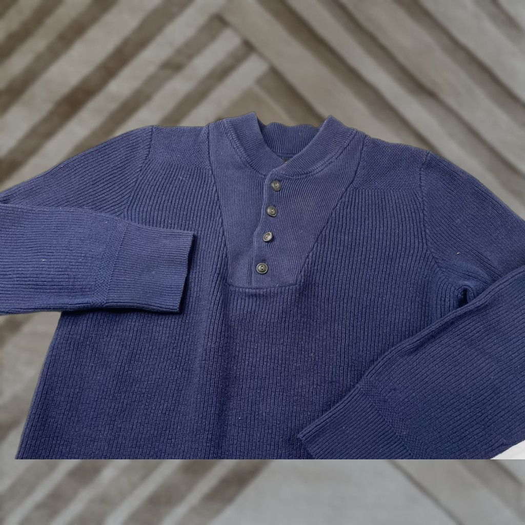 Vintage VINTAGE L.L.Bean Fisherman Button Henley Sweater Blue Ribbed Knit MENS Large Size US L / EU 52-54 / 3 - 1 Thumbnail