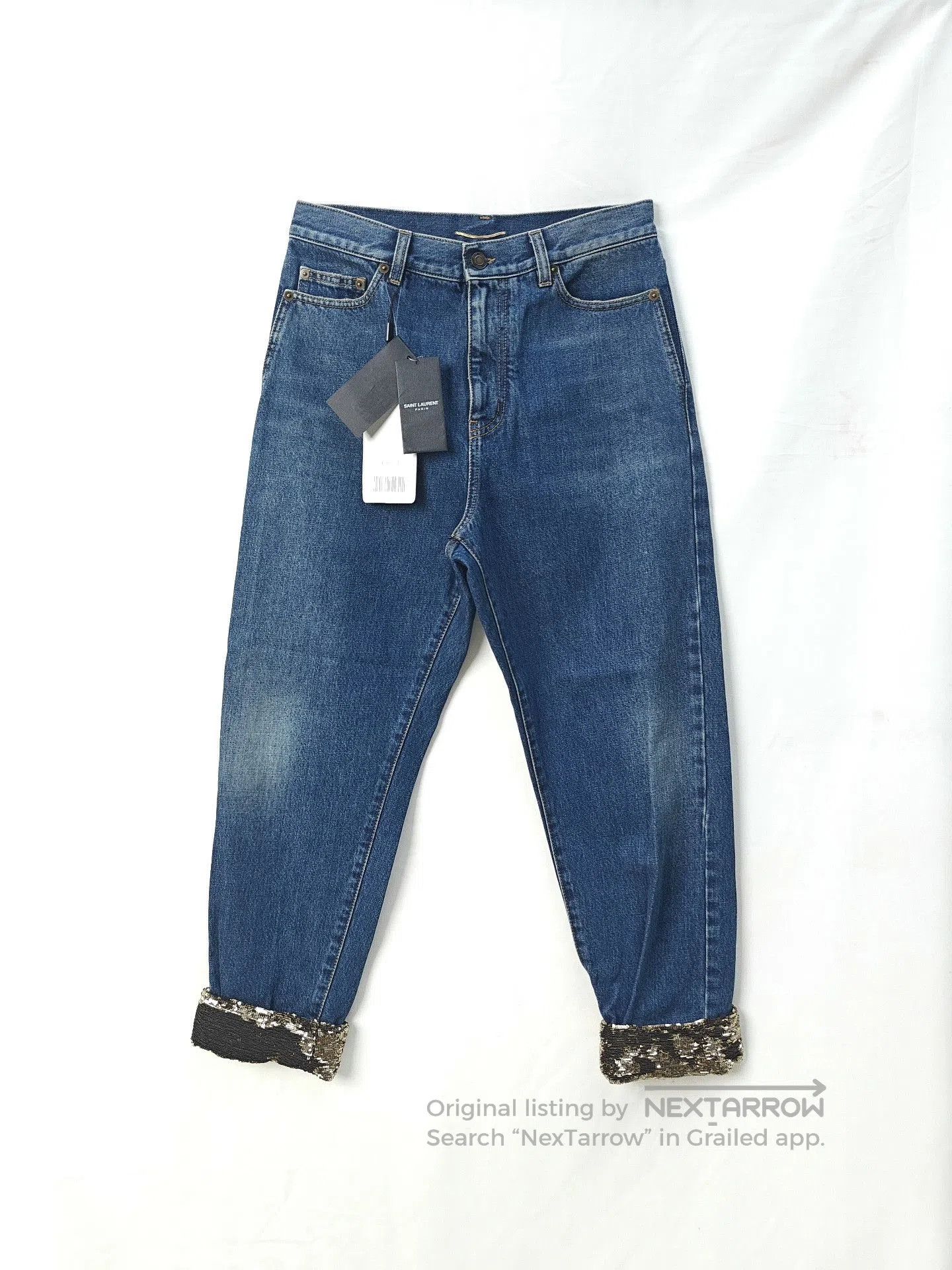 Saint Laurent Paris YSL Saint Laurent Sequin Cuff Wide-Leg Jeans. Size 27" / US 4 / IT 40 - 1 Thumbnail