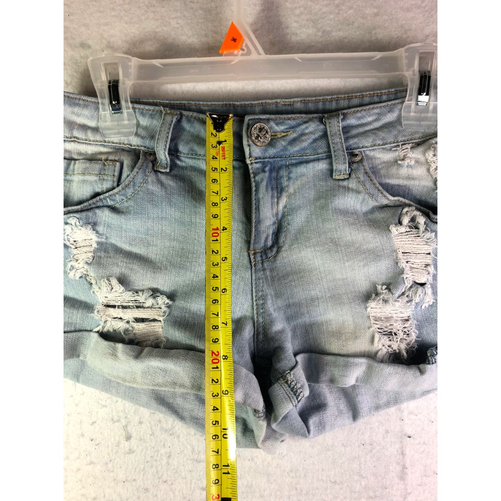 Denime Soundgirl Distressed Mid Rise Cuffed Juniors Size 11 30" Waist Blue Denim Short Size 30" / US 8 / IT 44 - 3 Thumbnail