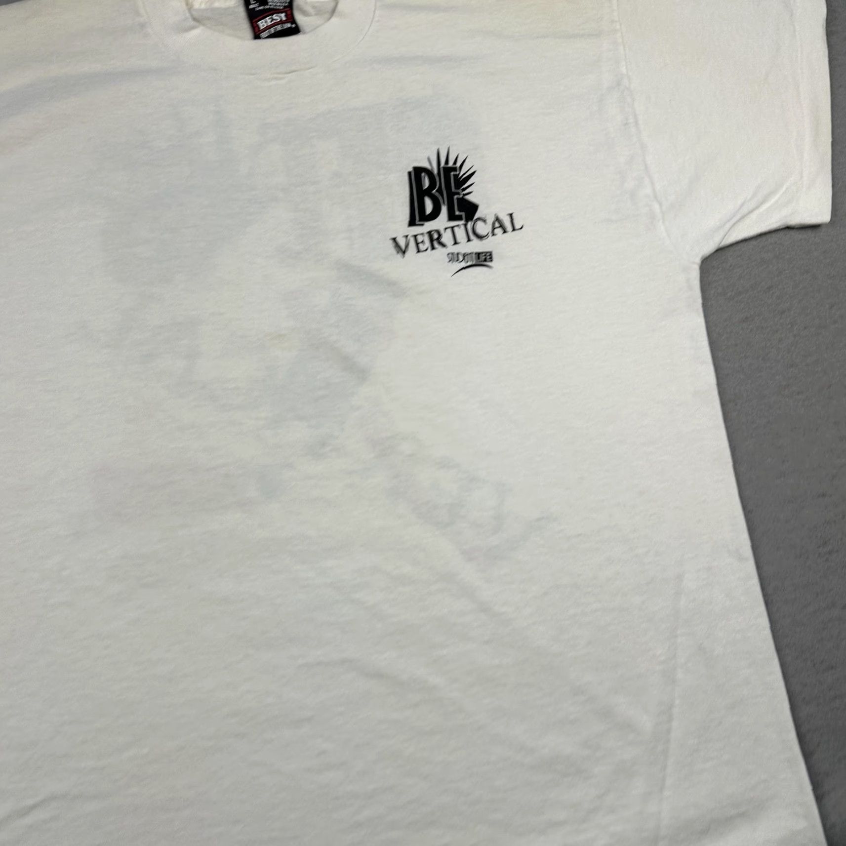 Fruit Of The Loom VINTAGE Be Vertical Graphic Tee Shirt Mens Large White Fruit of the Loom 90s Student Life T-Shirt Size US L / EU 52-54 / 3 - 5 Thumbnail