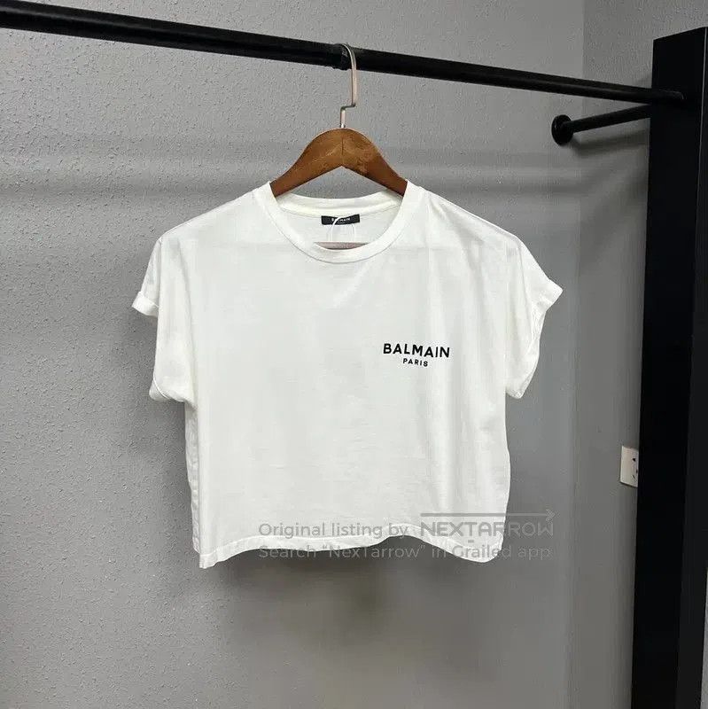 Balmain Balmain Cropped White Cotton Women’s T-Shirt . Size M / US 6-8 / IT 42-44 - 1 Thumbnail