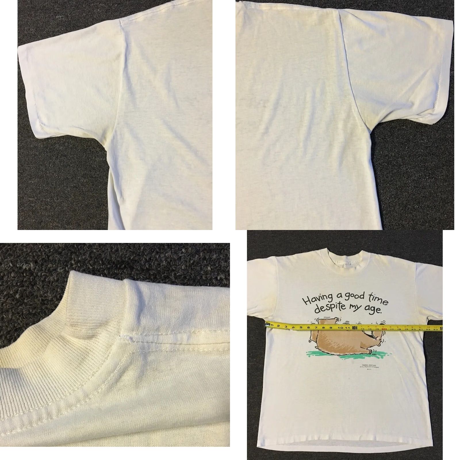 Vintage VINTAGE Having A Good Time Despite My Age Faded Shirt S M Funny Saying Grunge 80s 90s White USA Men T-Shirt Small Medium Blocked Size US S / EU 44-46 / 1 - 9 Thumbnail