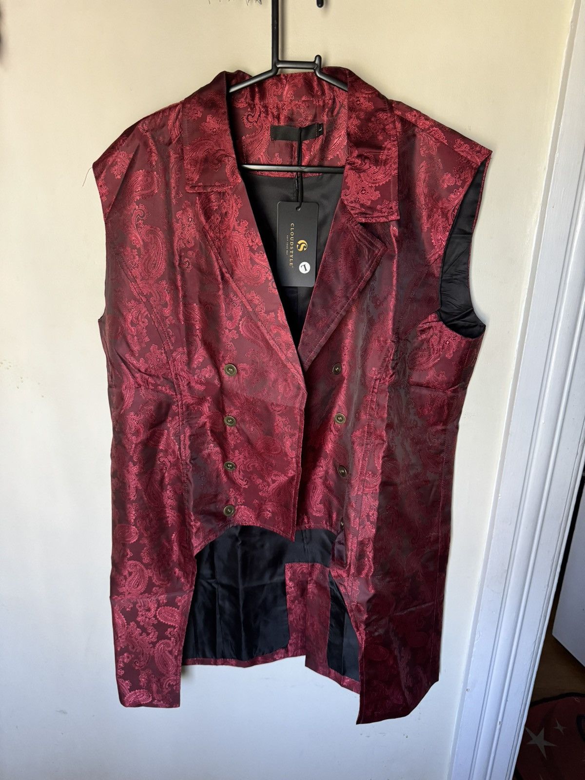Other Red Brocade Vest gothic vampire Size 44R - 1 Thumbnail