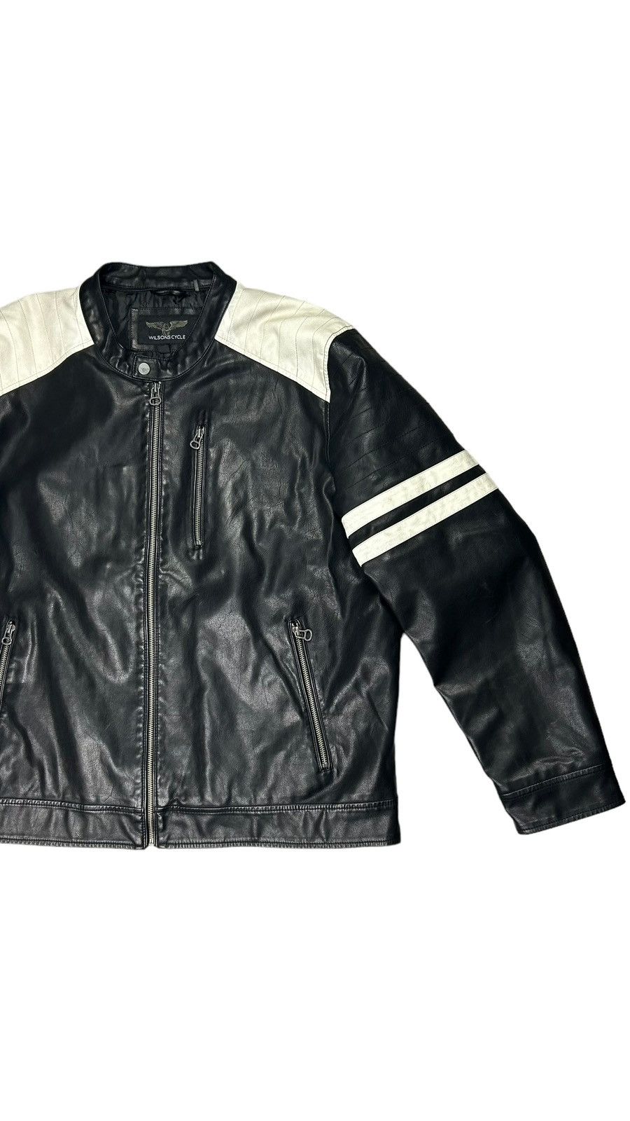 Japanese Brand × Wilsons Leather Early 2000s Archival Wilson’s Leather Striped Moto Jacket Size US XL / EU 56 / 4 - 4 Thumbnail