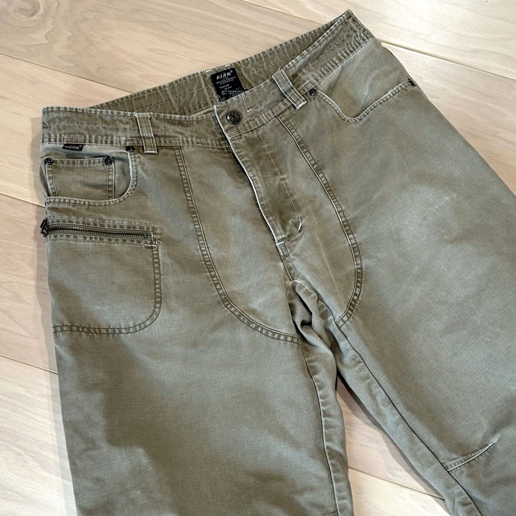 Vintage Kuhl Crag Series Pants Mens 34x31 Beige Cotton Blend Straight Leg 5-Pocket Zipper Button Vintage Patina Dye Workwear Casual Travel Size US 34 / EU 50 - 2 Thumbnail
