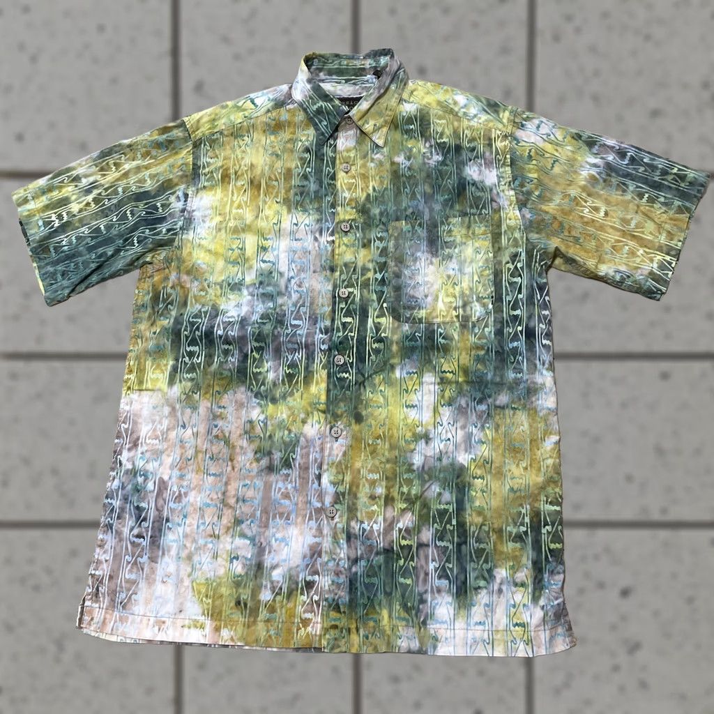 Pinko Basic Options Abstract Button Shirt Men M Green Pink Y2k Geometric Splotch Print Shirt Size US M / EU 48-50 / 2 - 1 Thumbnail