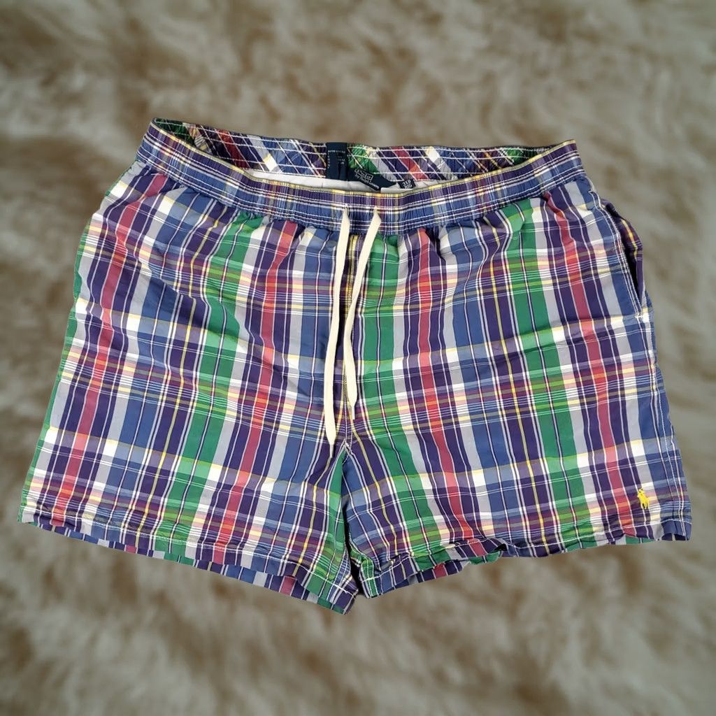 Polo Ralph Lauren Ralph Lauren Mens 3XB Blue Plaid Pony Lace Tie Board Shorts Swim Trunks Size US 39 - 1 Thumbnail