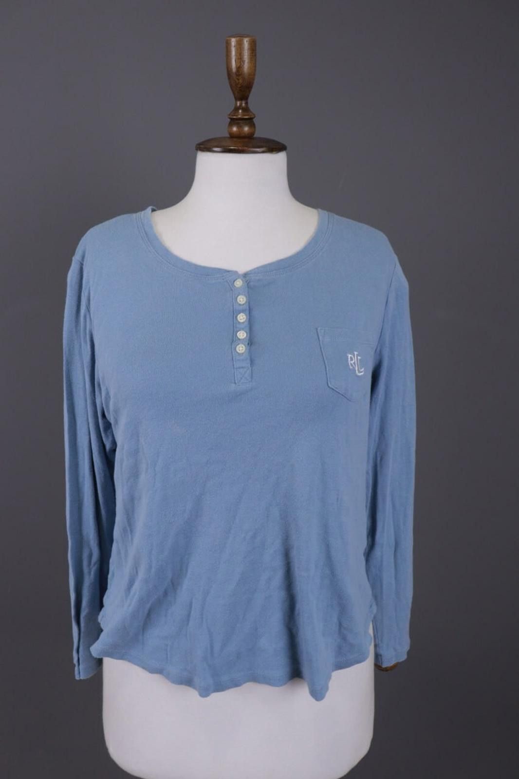 Lauren Ralph Lauren Lauren Ralph Lauren Blue Henley Summer Blouse Shirt L Size L / US 10 / IT 46 - 1 Thumbnail