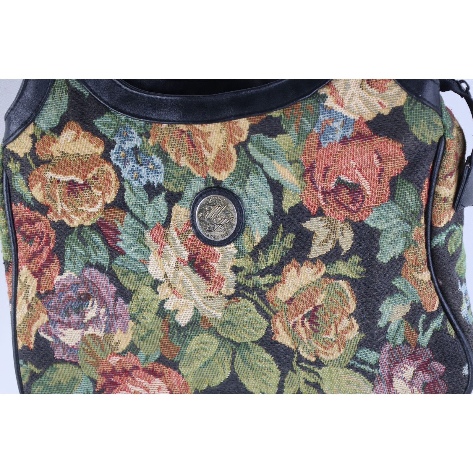 Vintage Vintage 90s Babydoll Leather Trim Flower Tapestry Purse Size ONE SIZE - 2 Thumbnail