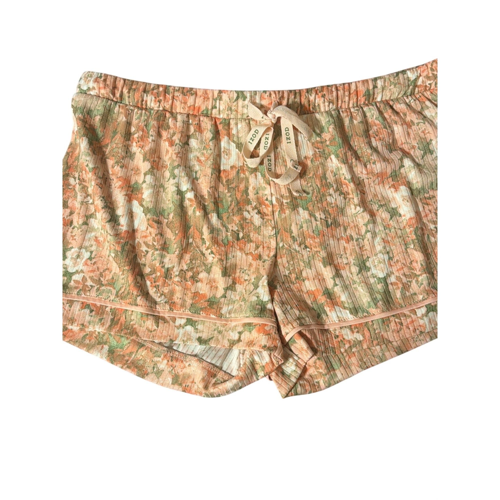 Izod Izod Floral Ribbed Knit Pajama Set Short Sleeve Top Drawstri Size ONE SIZE - 2 Thumbnail