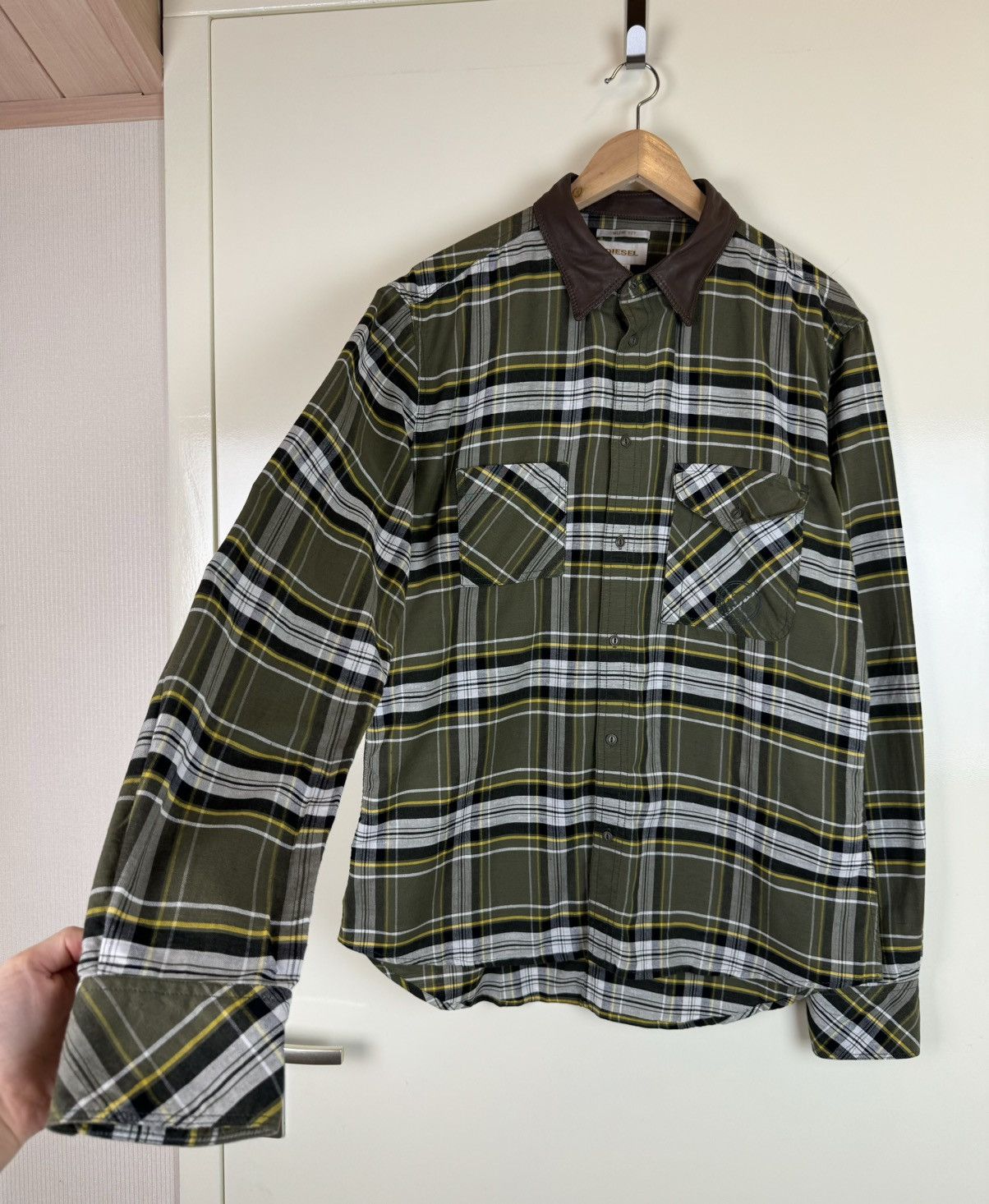 Diesel Diesel vtg y2k cotton leather check plaid shirt overshot XL Size US XL / EU 56 / 4 - 5 Thumbnail