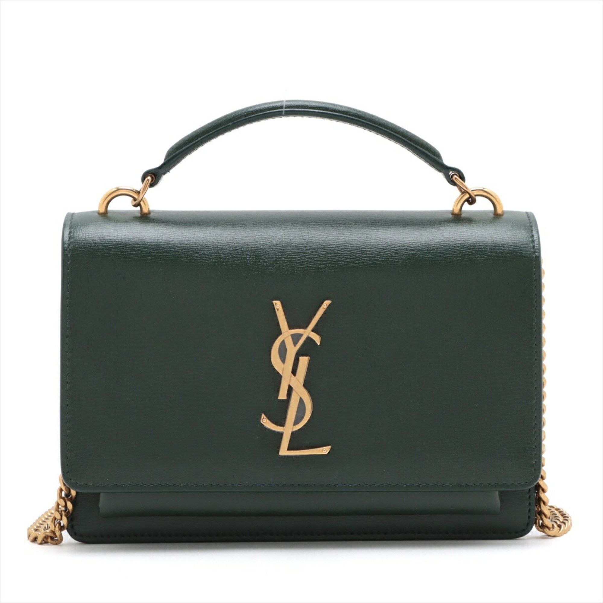 YVES Saint Laurent YSL Paris Sunset Leather Chain Shoulder Bag Handbag Tote Women's in Green