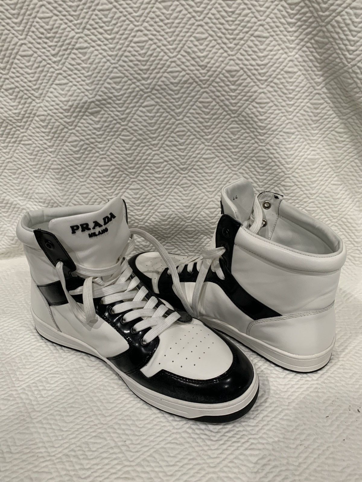 Prada Prada Milano High Top Sneakers black and white Size US 10 / EU 43 - 3 Thumbnail