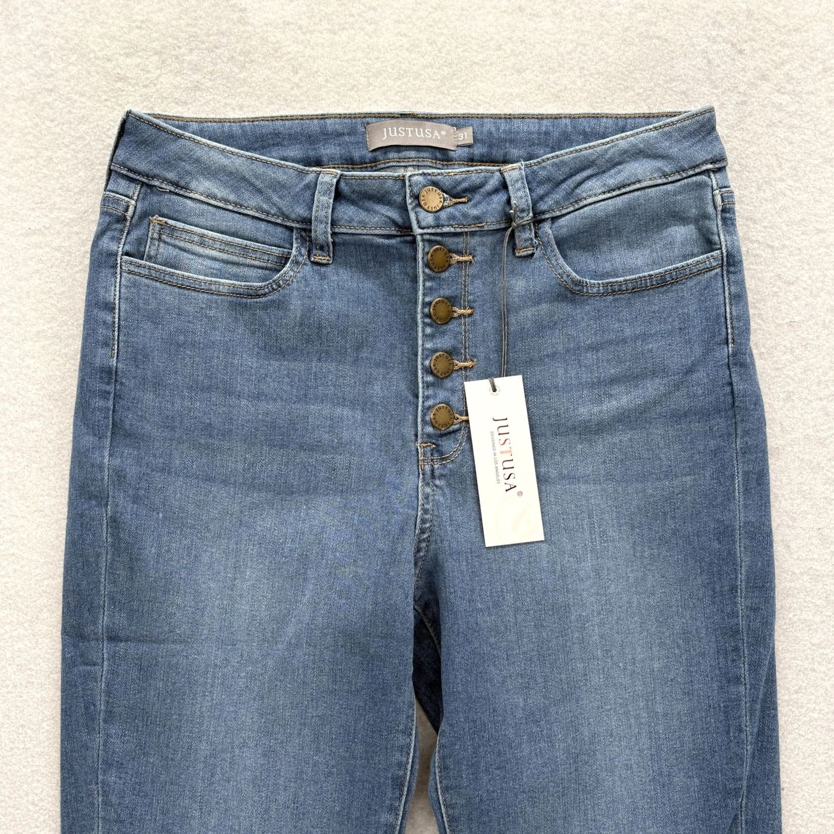 Vintage Just USA Jeans Skinny Womens 31 Blue Medium Wash High Rise Stretch Button NWT Size 24" / US 00 / IT 34 - 2 Thumbnail