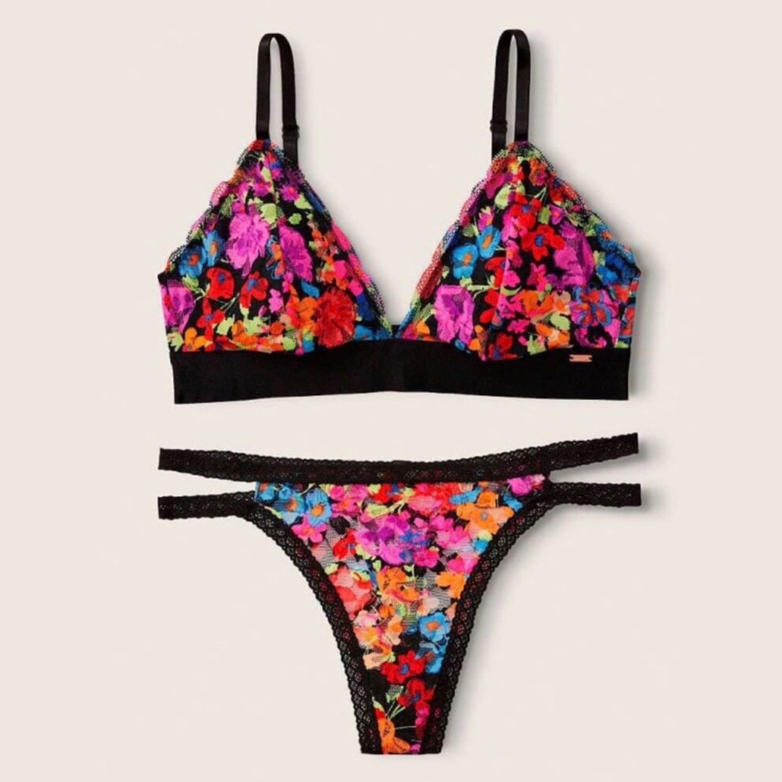 Victoria's Secret Floral Padded Bralette and Panties Matching set size S Size ONE SIZE - 1 Thumbnail