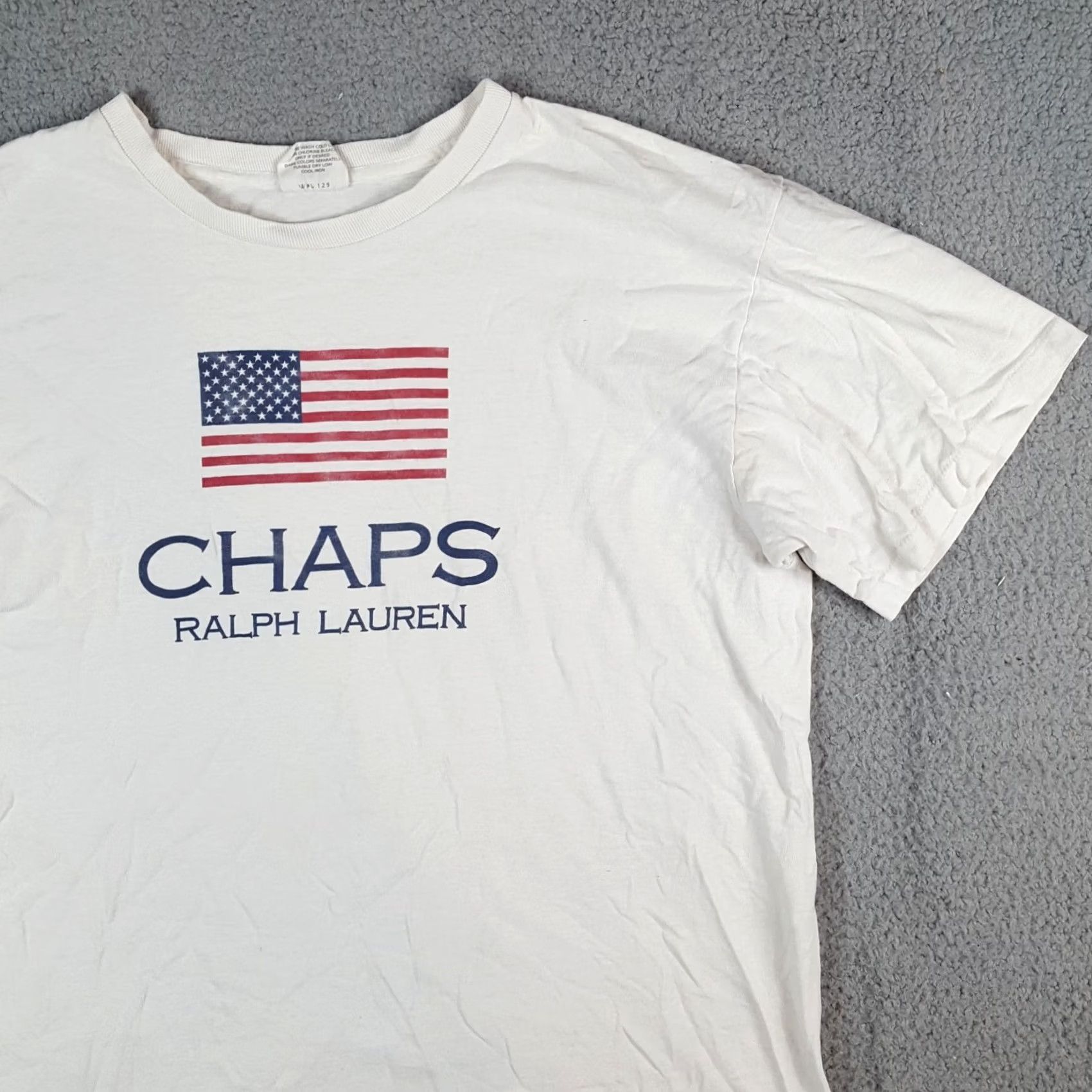 Chaps VINTAGE Chaps Ralph Lauren Flag Logo T-Shirt L White Cotton Short Sleeve Crew Neck 90s Grunge Preppy Vintage Y2K Size US L / EU 52-54 / 3 - 3 Thumbnail