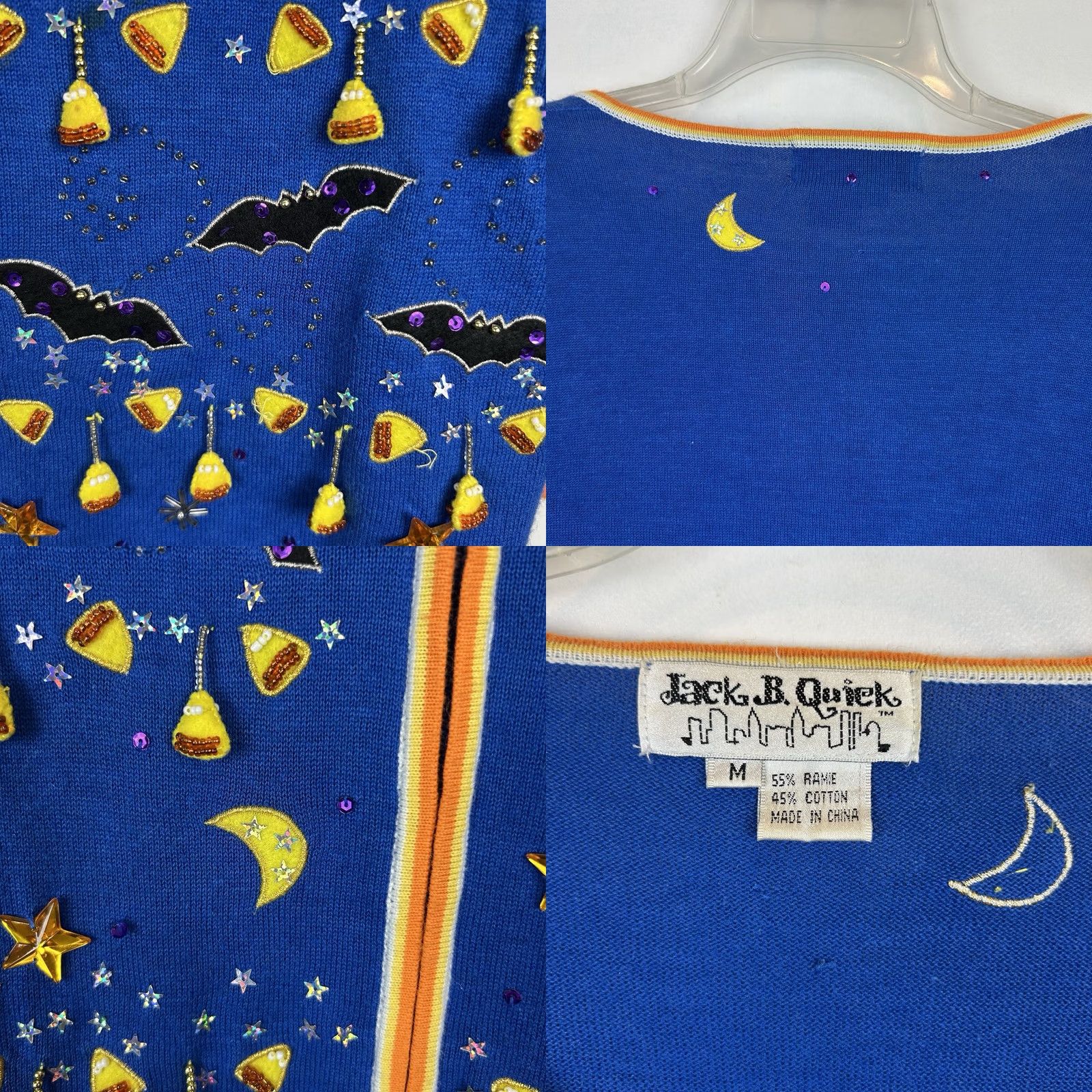 Vintage VINTAGE Jack B Quick Halloween Embroidered Cardigan Sweater Womens M Blue Ghost Knit Casual Fall 21.5" 19" Ramie Cotton Rayon Acrylic Size M / US 6-8 / IT 42-44 - 8 Thumbnail