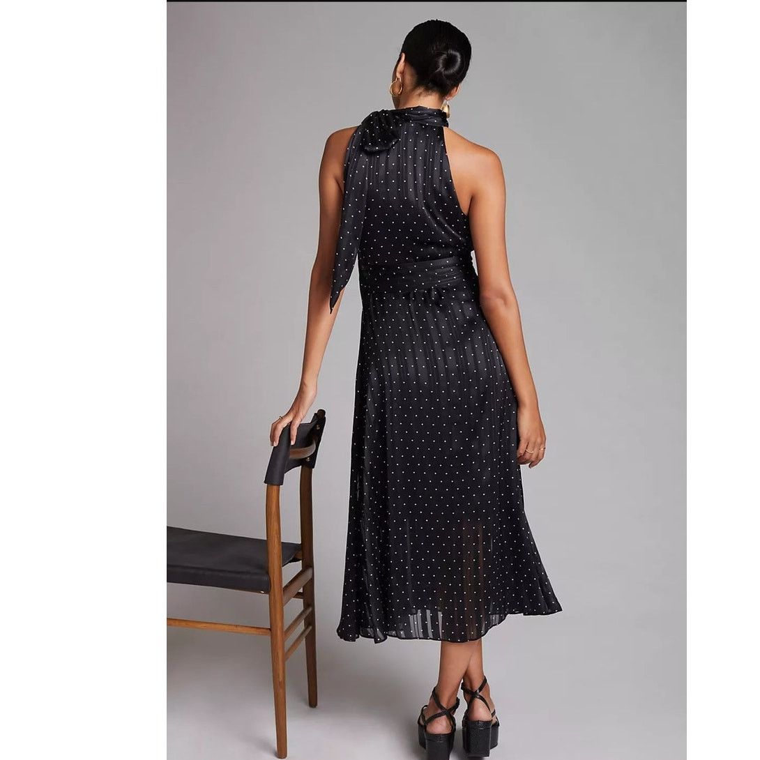slim fit dress slacks Black Polka Dot Halter Midi Dress & Reviews - Black - Dresses main image 1