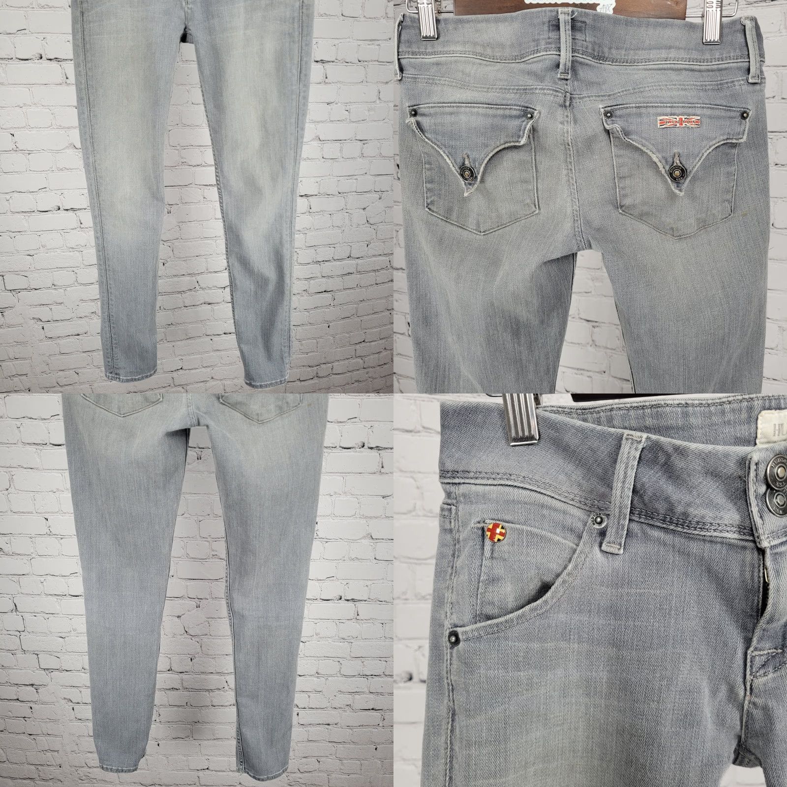 Hudson Hudson Jeans Womens 25 Grey Denim Low Rise Flap Pockets Stretch Skinny 5-Pocket Zip Button 27x29 Size 42" / US 20 - 8 Thumbnail