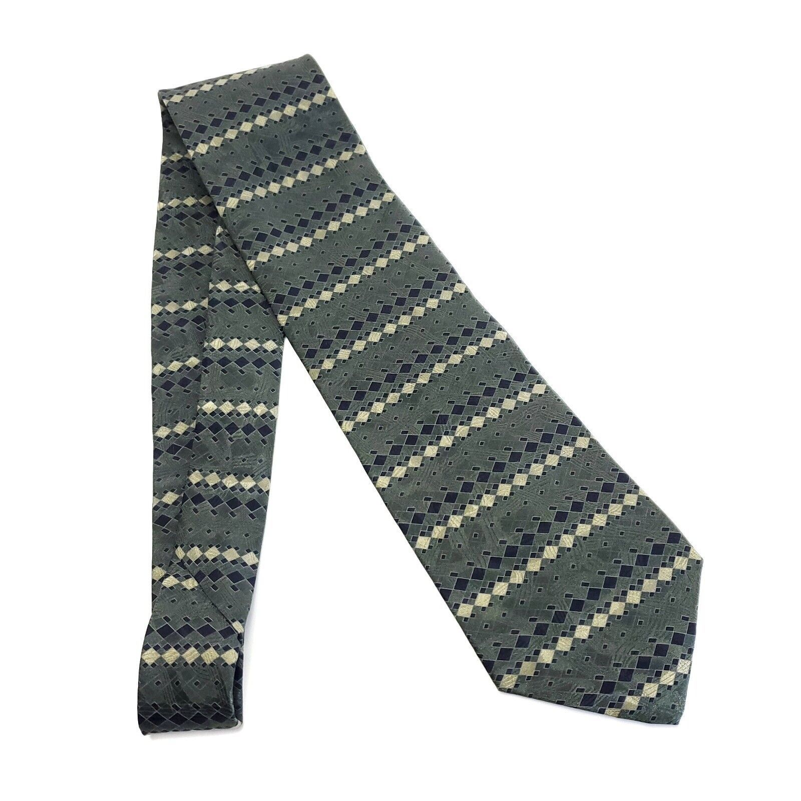 Designer Essex Row Jacquard Print Abstract Green Short Silk Tie Size ONE SIZE - 6 Thumbnail