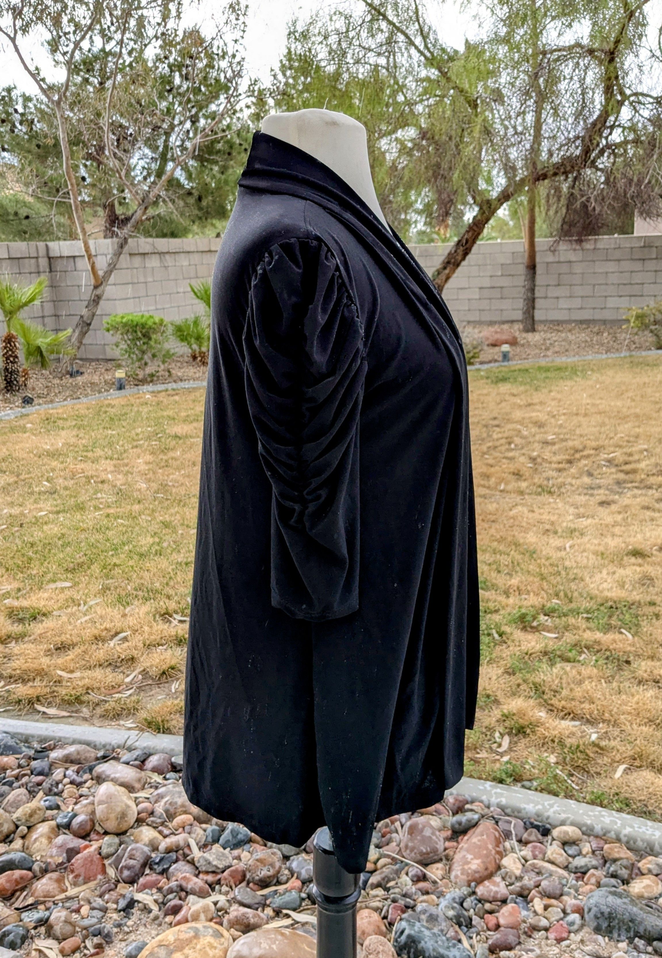 Designer Jason Maxwell Petite Open Cardigan Ruffle Shoulder Robe Size M / US 6-8 / IT 42-44 - 2 Thumbnail