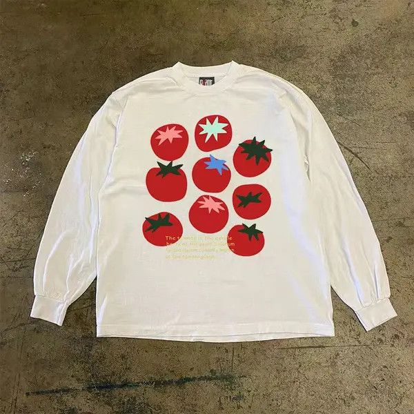 Japanese Brand VIBE White casual retro tomato print long sleeve t-shirt Size US L / EU 52-54 / 3 - 1 Thumbnail