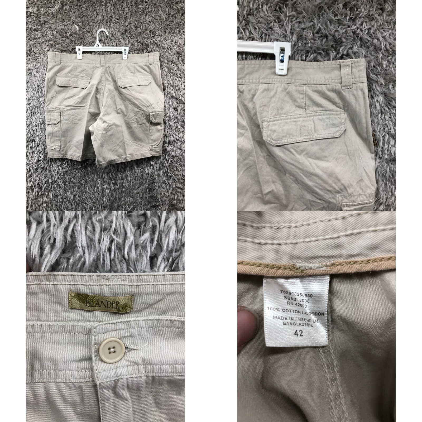 Vintage Islander Cargo Shorts Mens Size 42 Beige Regular Mid Rise Knit Cotton Belt Loops 10 in Inseam Casual Size US 42 / EU 58 - 8 Thumbnail