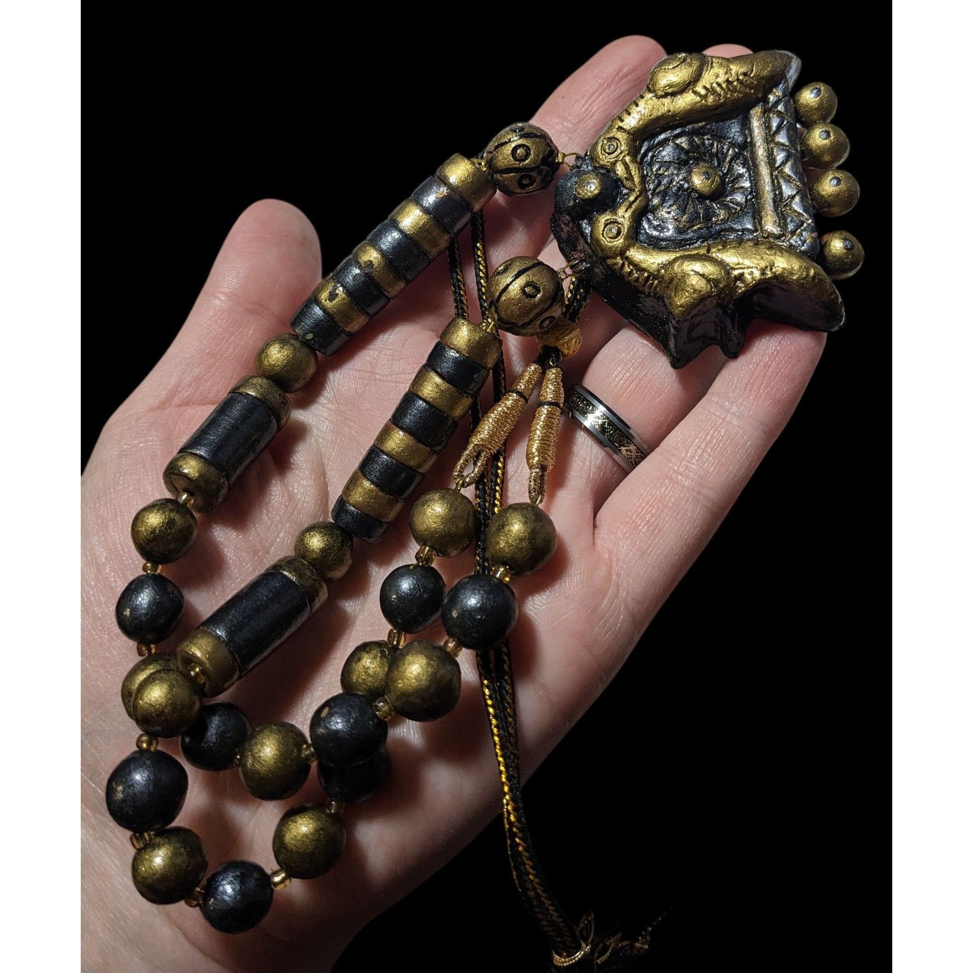 Other Vintage Terra Cotta Gold And Black Bird Beaded Pendant Neckl Size ONE SIZE - 6 Thumbnail