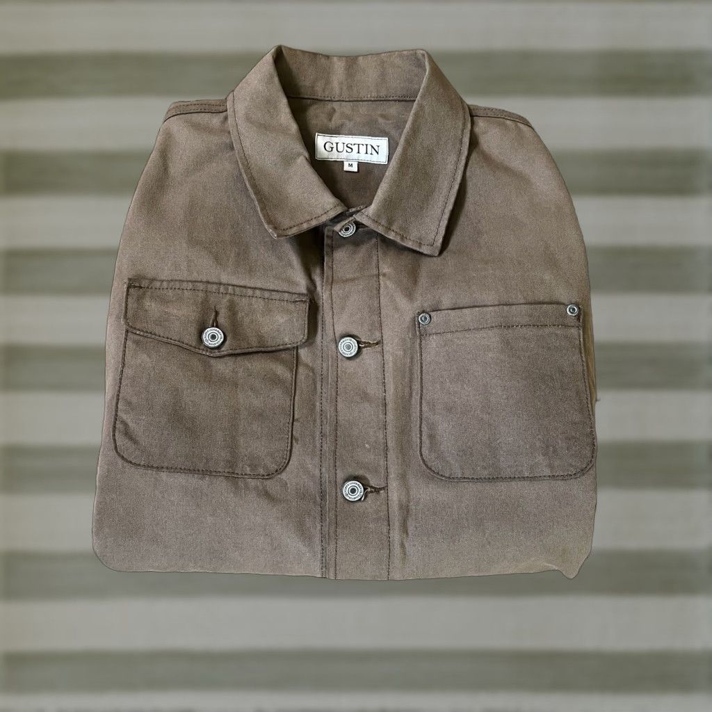 Gustin Men's Waxed Cotton Duck Canvas Trucker Jacket Khaki Medium