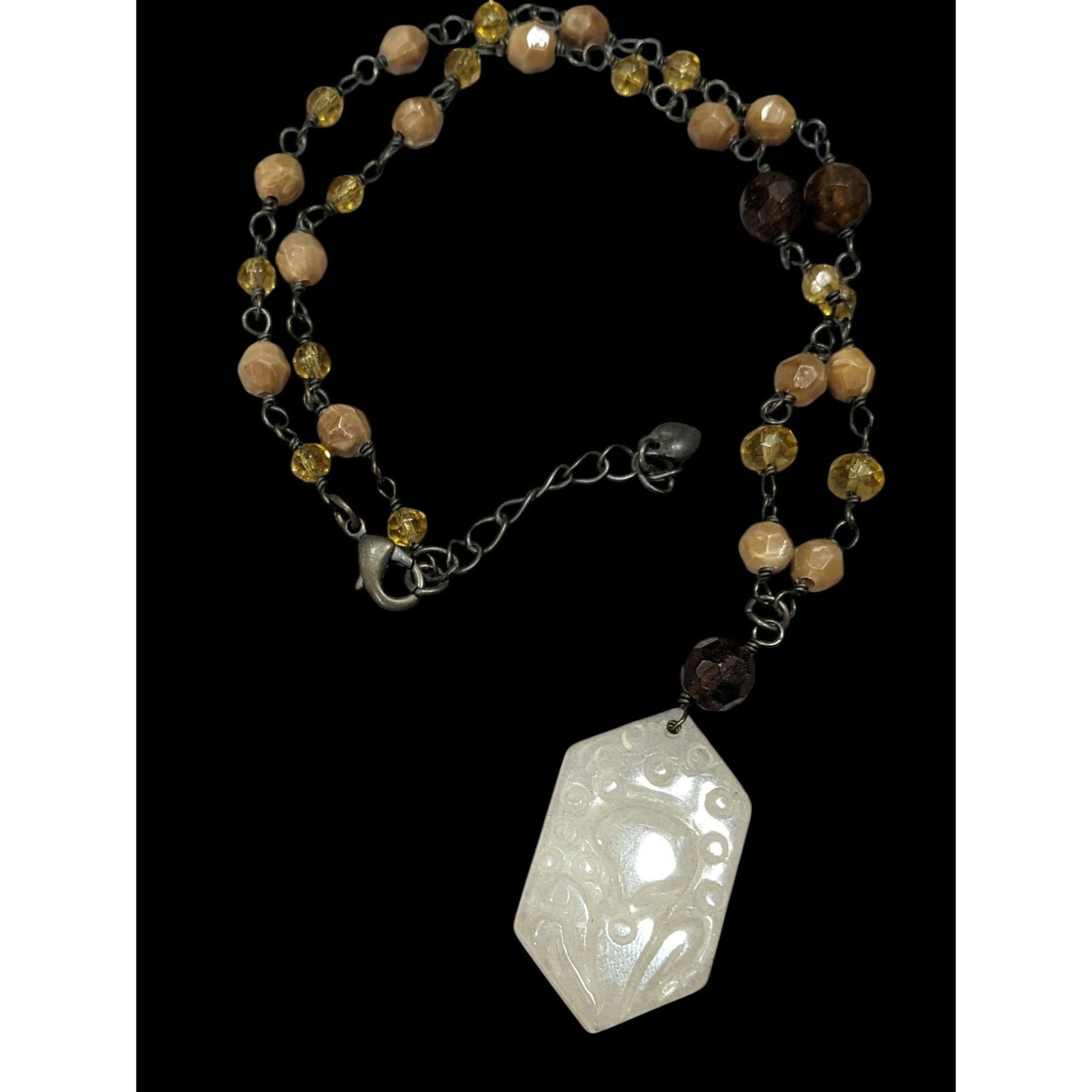 Other Vintage Carved Quartz Pendant Necklace With Beaded Chain Size ONE SIZE - 1 Thumbnail